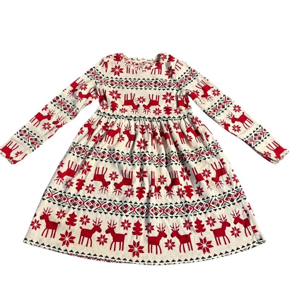 Hanna Andersson (120) Size 6-7 Reindeer Print Long Sleeve Dress